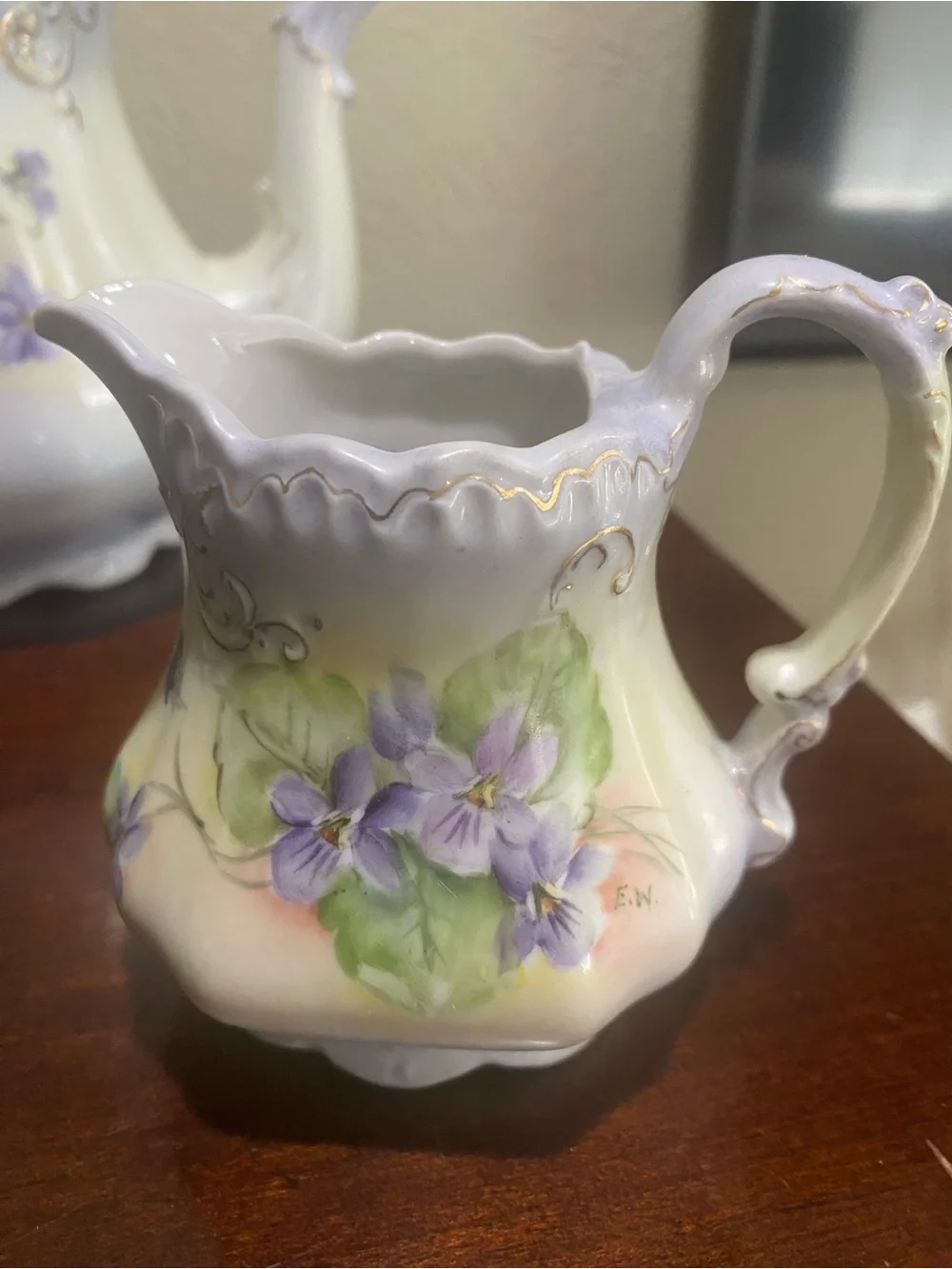 Vintage, Victorian Cottage core, Hand Painted Porcelain, 3 Piece Tea Serving Set